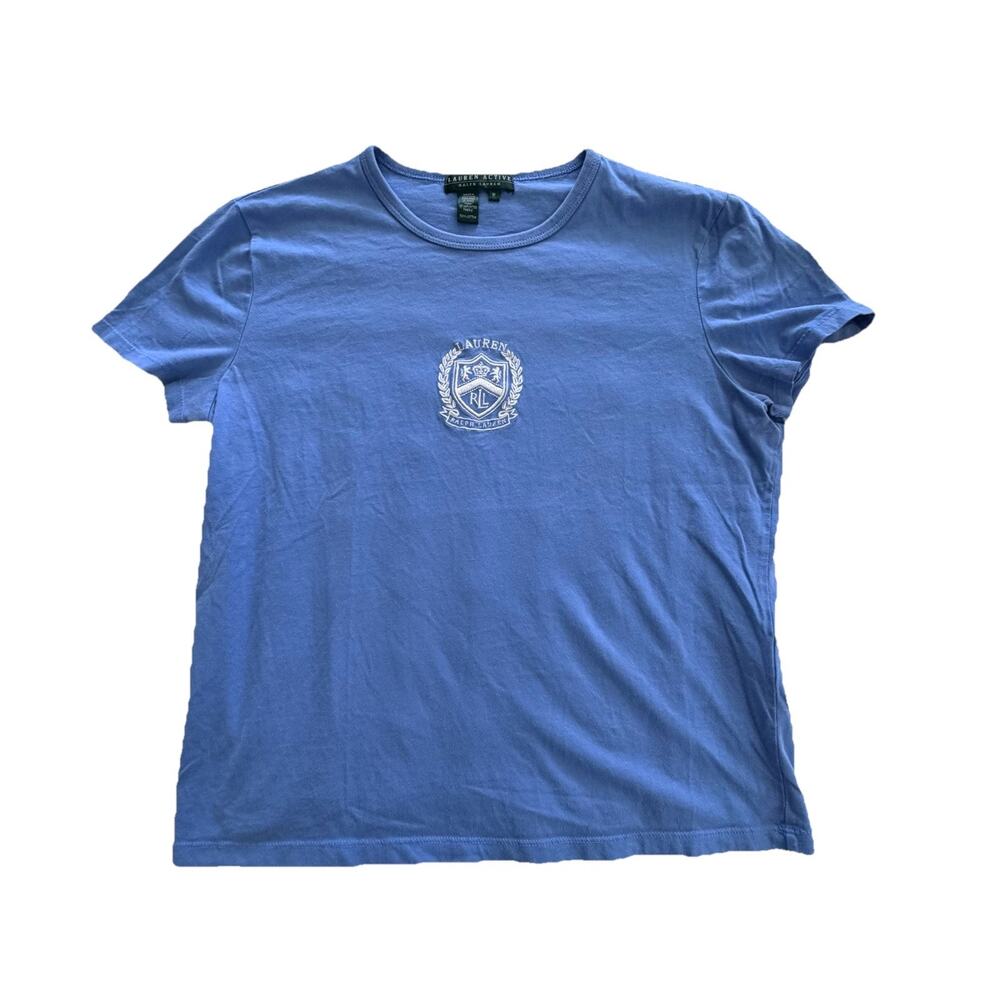 Ralph Lauren Active Crest Logo Womans Blue Shirt M Preppy Classic